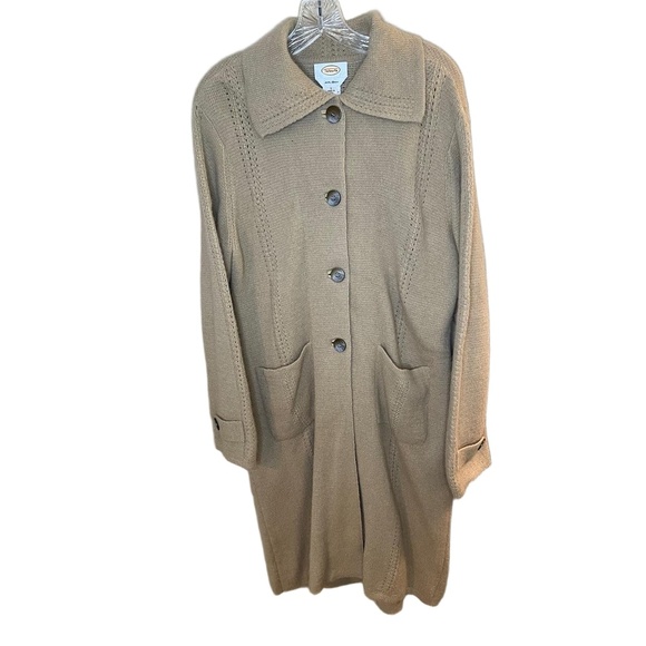 Talbots Vintage Size L Beige 100% Alpaca Knit Long Cardigan Collared Duster